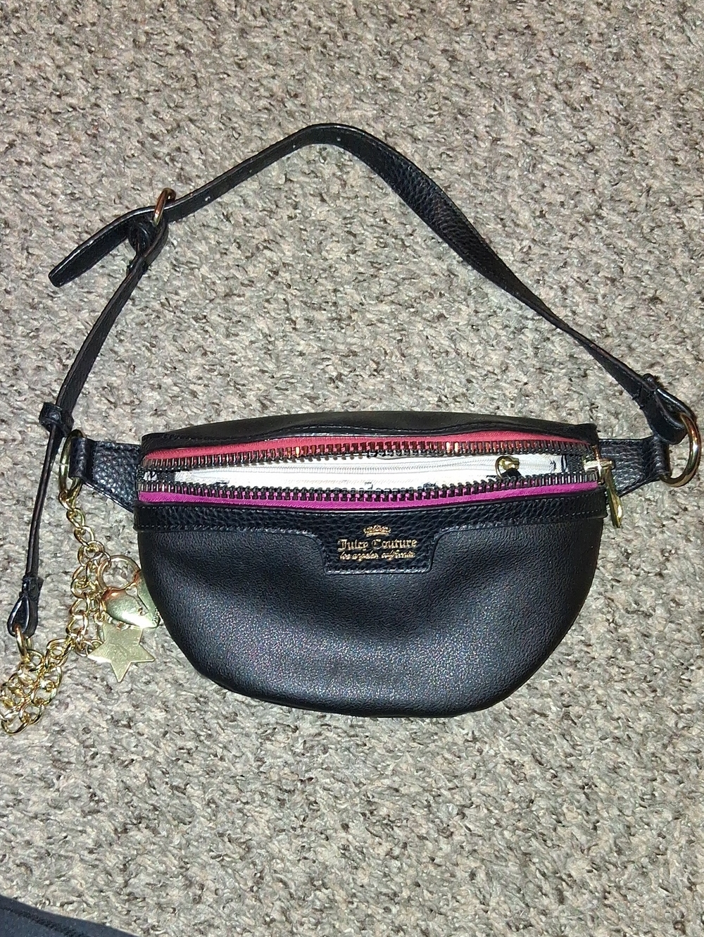 Juicy Couture Black Waist Bag with Pink and Red Trim